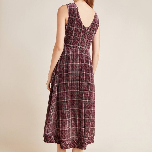 Anthropologie Red and Cream A-Line Midi Dress - Picture 2 of 8